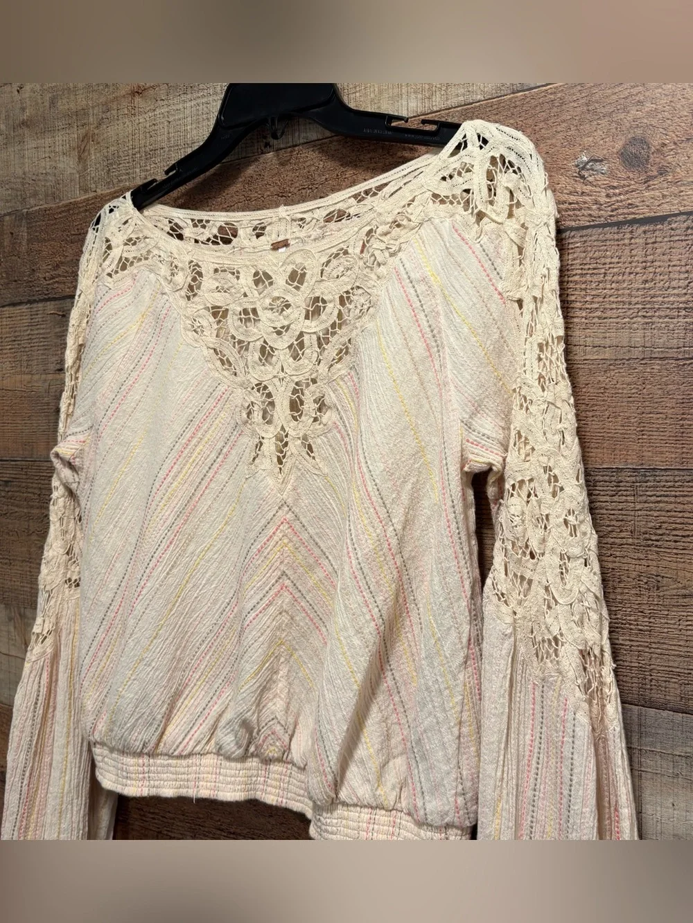 Free People Floating Memories Blouse Women’s Size Medium Retro Stripe W035
